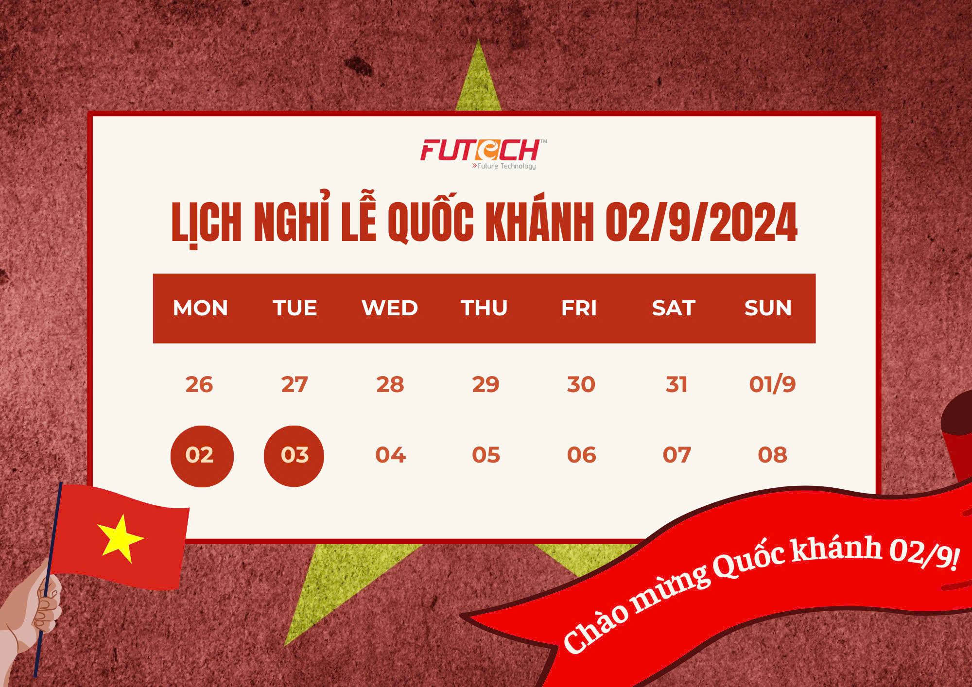 THÔNG BÁO NGHỈ LỄ QUỐC KHÁNH 02/09/2024